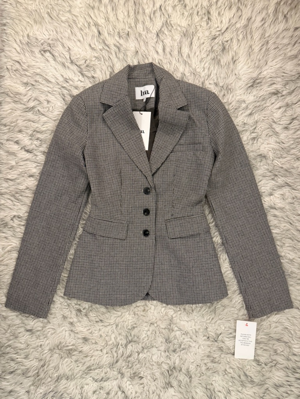 Boa Single Breasted Cinched Waist Blazer - Houndstooh